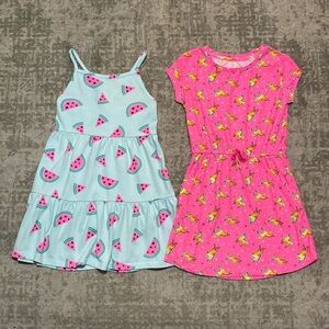 🔥4/20! Bundle of Two Girls' Dresses, Watermelon & Unicorn Print. Size 6/7